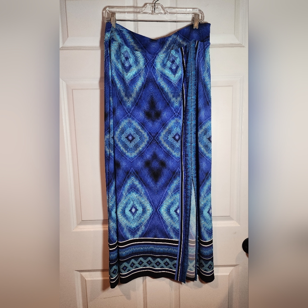 Chico's Stretchy Blue Pull-On Geometric Maxi Skirt Large Chicos 2